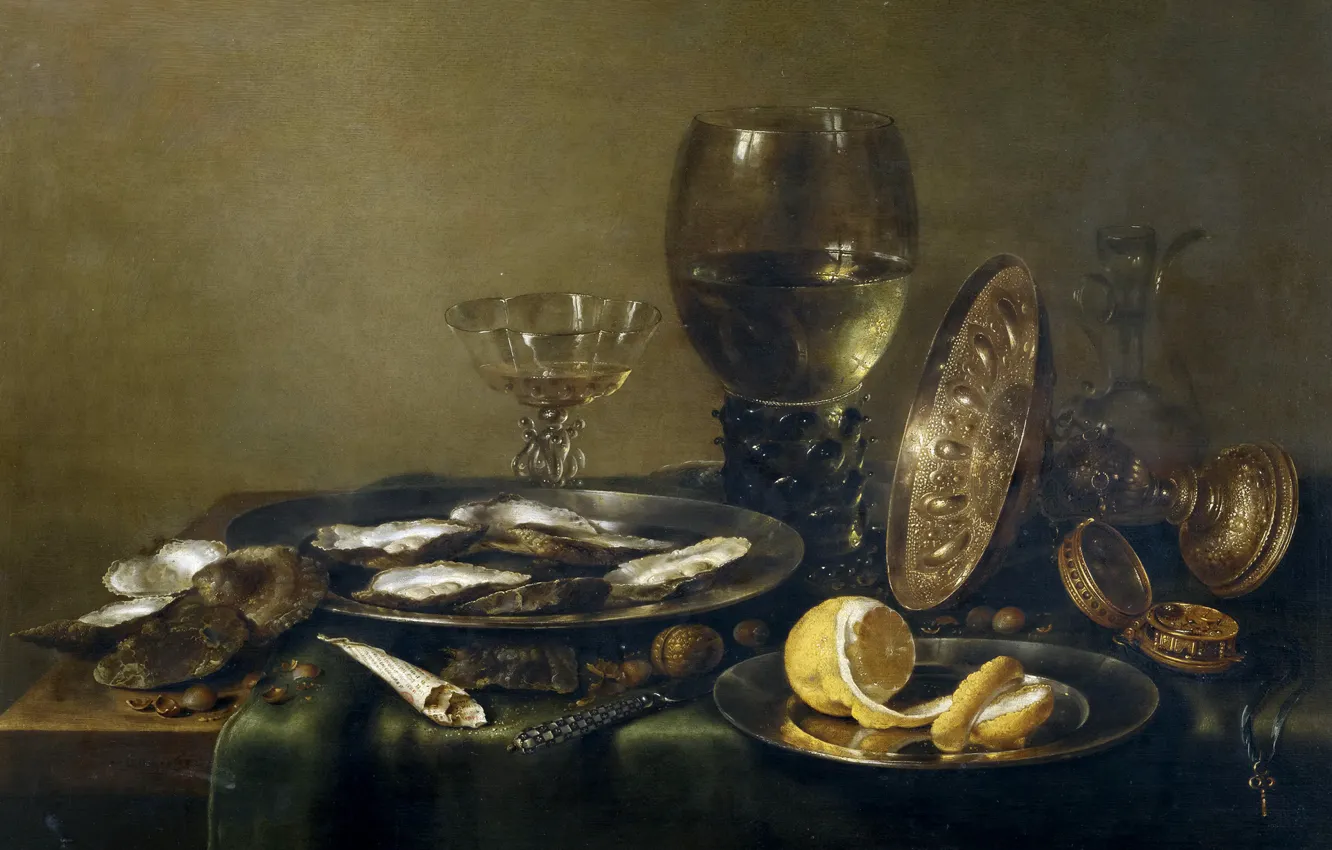 Photo wallpaper picture, Willem Claesz Heda, Still life with a Silver Tableware and Oysters