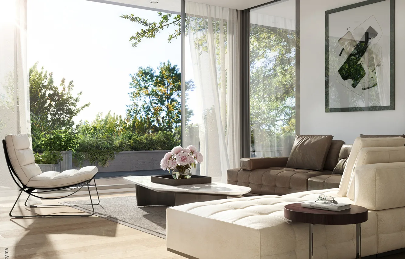 Photo wallpaper flowers, furniture, Aspen Malvern East, the room, glasses