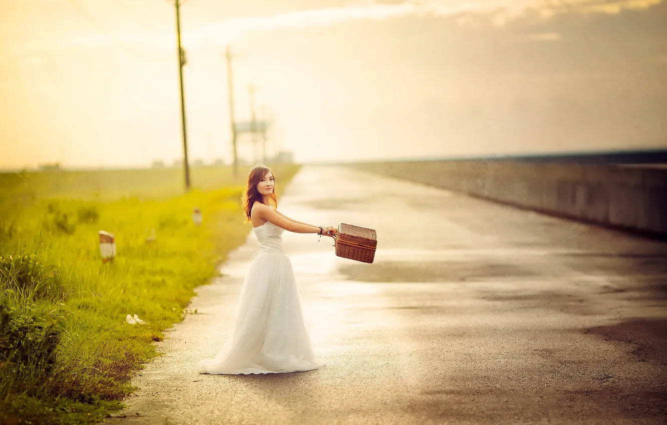 Photo wallpaper road, look, girl, Asian