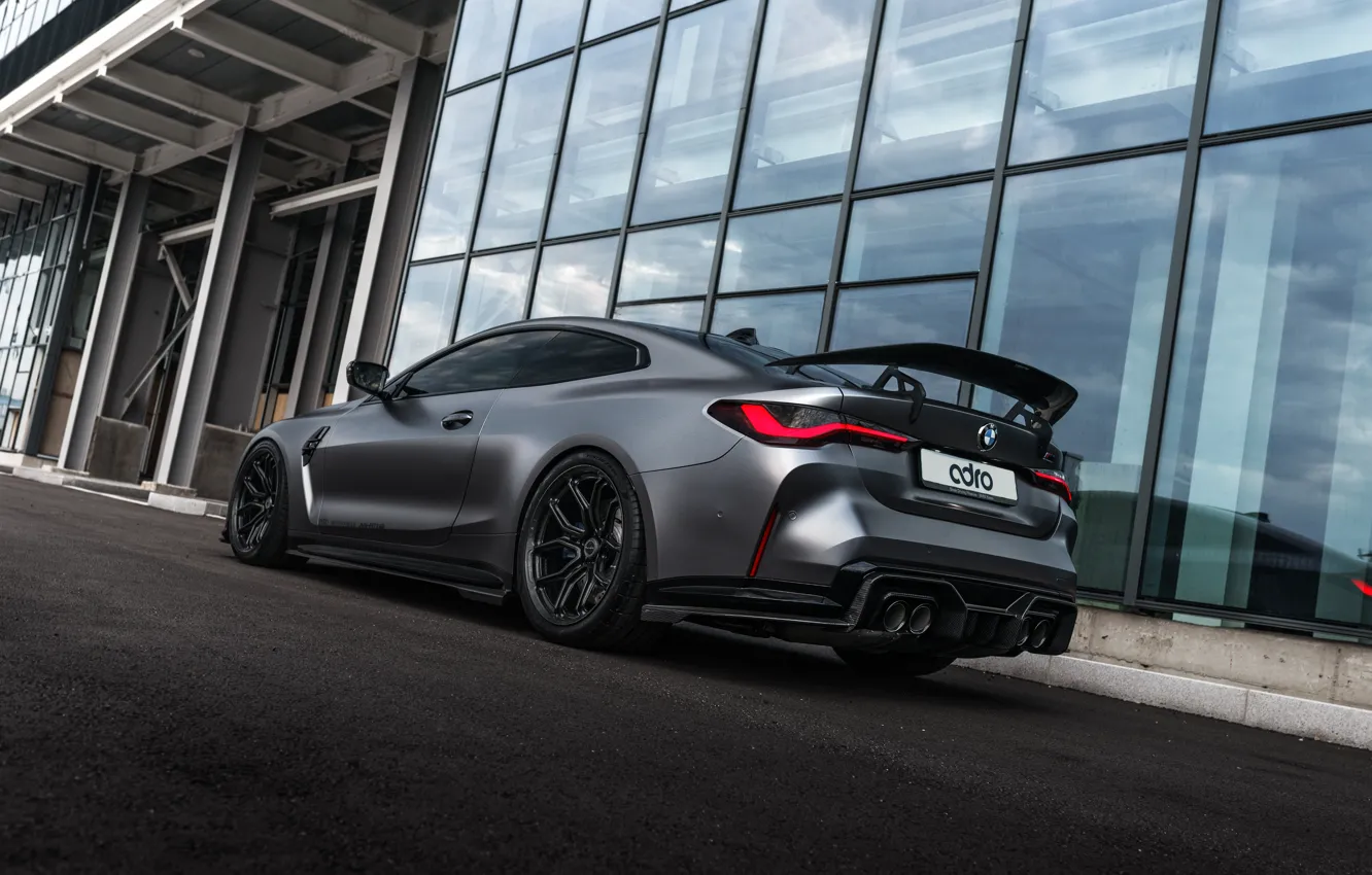 Photo wallpaper BMW, grey, building, Rear, M4 Coupe, BMW M4 Coupe, ADRO