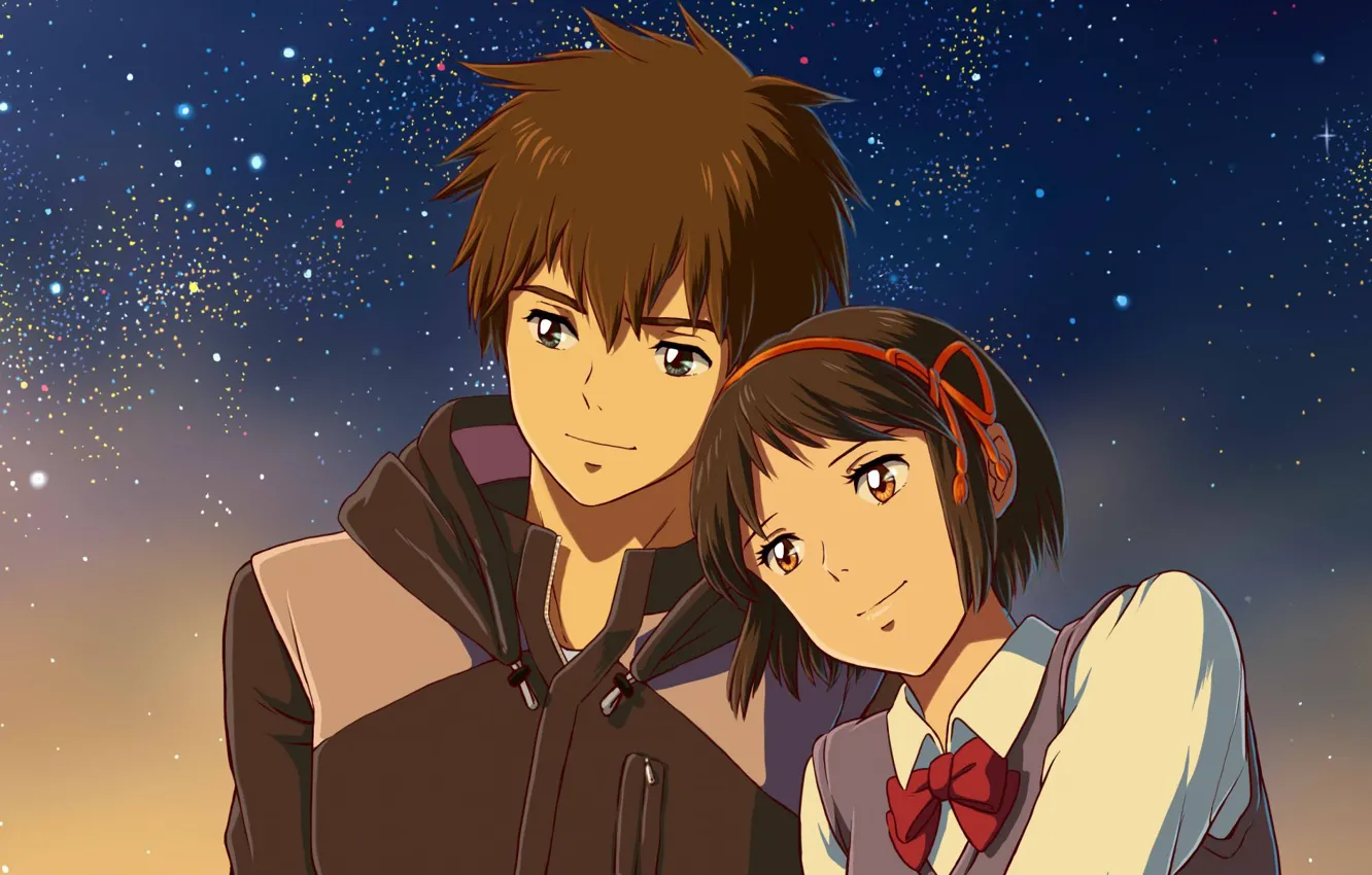 Photo wallpaper girl, night, guy, two, Kimi no VA On, Your name