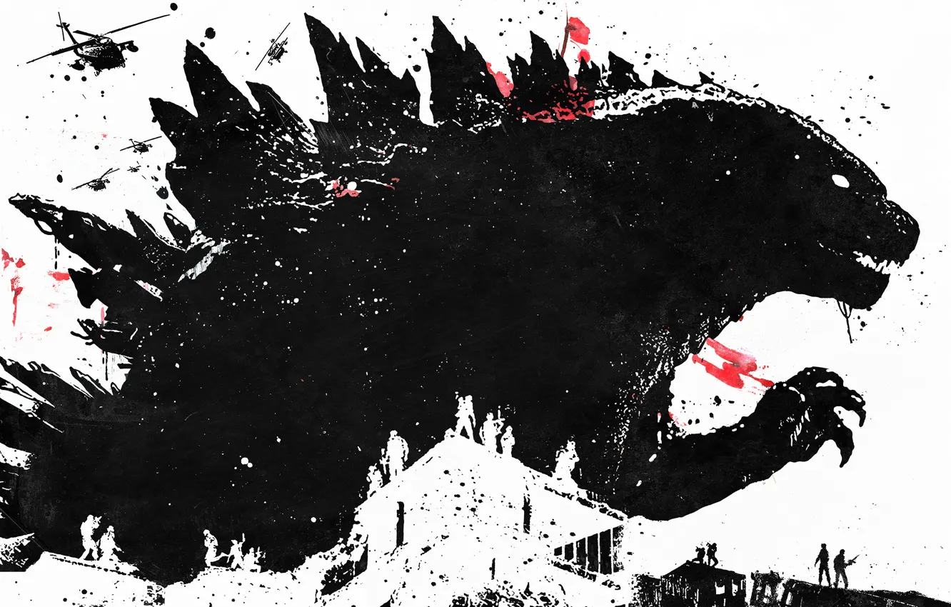 Photo wallpaper soldier, art, Godzilla