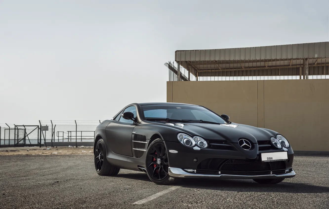 Photo wallpaper mercedes, black, mclaren, matte, slr