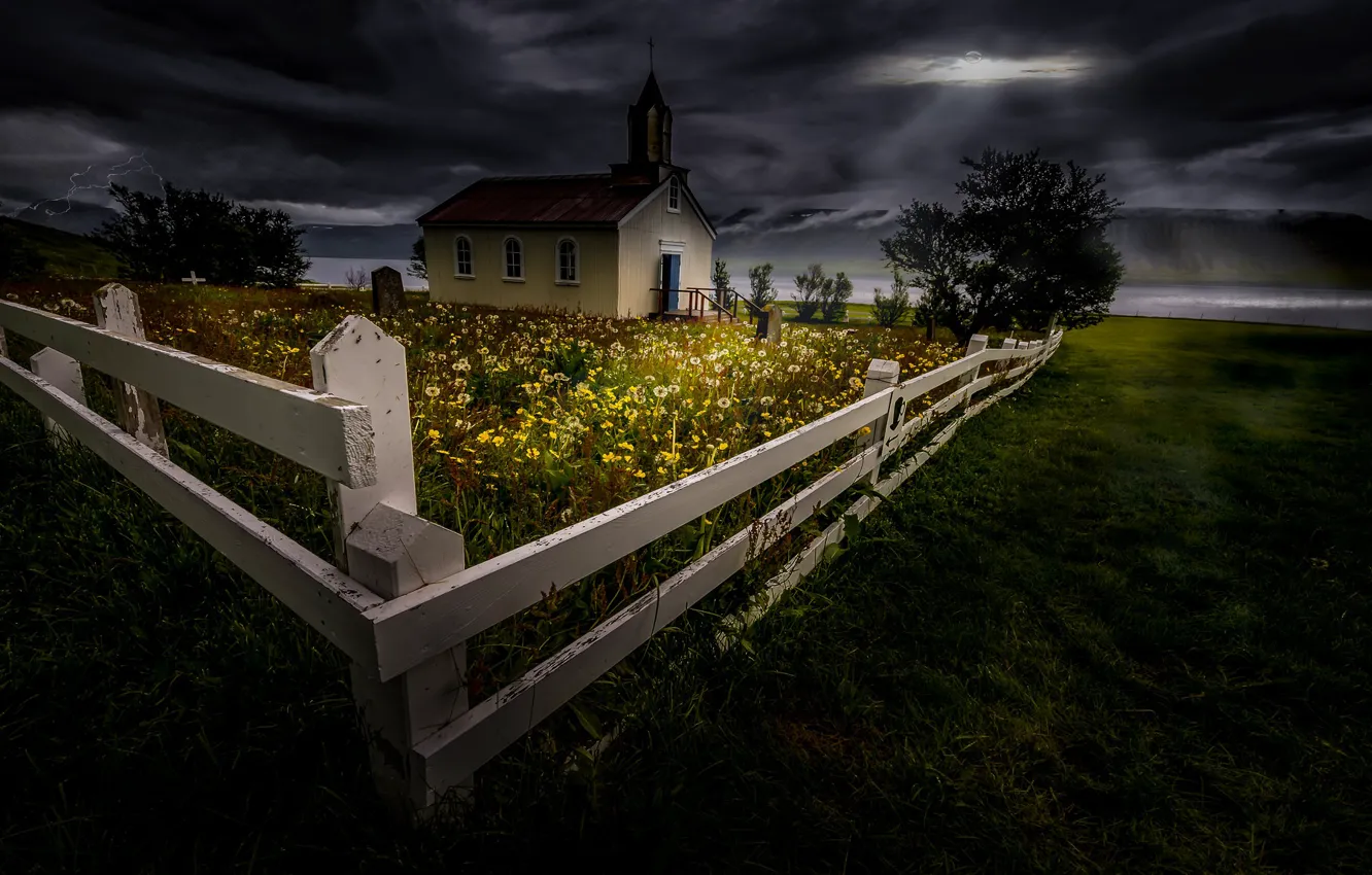 Photo wallpaper night, the fence, Church
