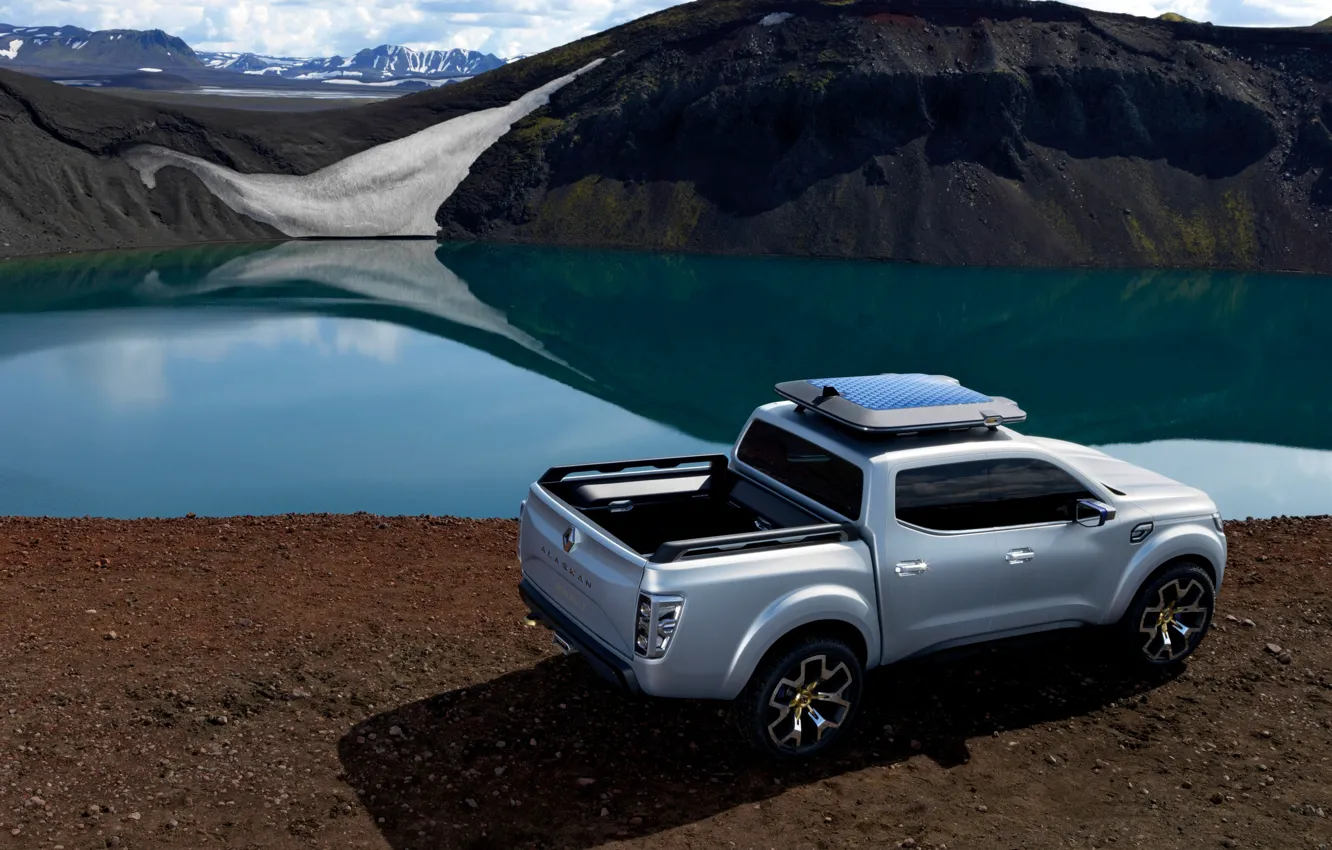Photo wallpaper snow, silver, Renault, pickup, pond, 2015, Alaskan Concept