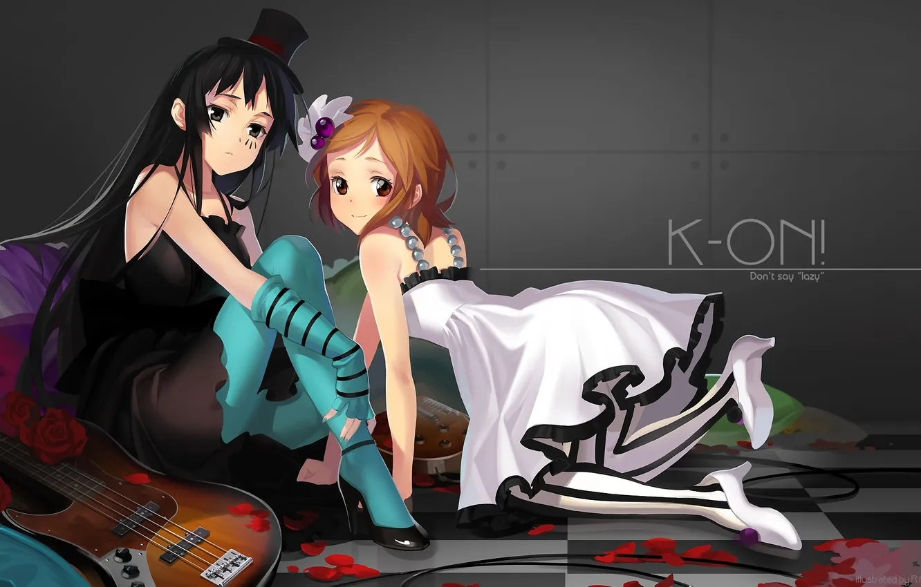 Photo wallpaper girl, guitar, outfit, mio akiyama, k-on!, hirasawa yui