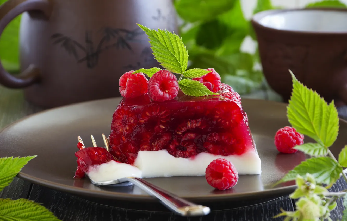 Photo wallpaper leaf, raspberry dessert, raspberry.plug