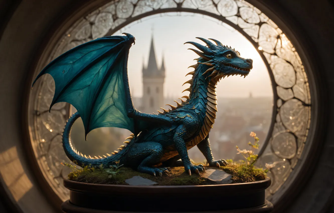 Photo wallpaper dragon, window, dragon