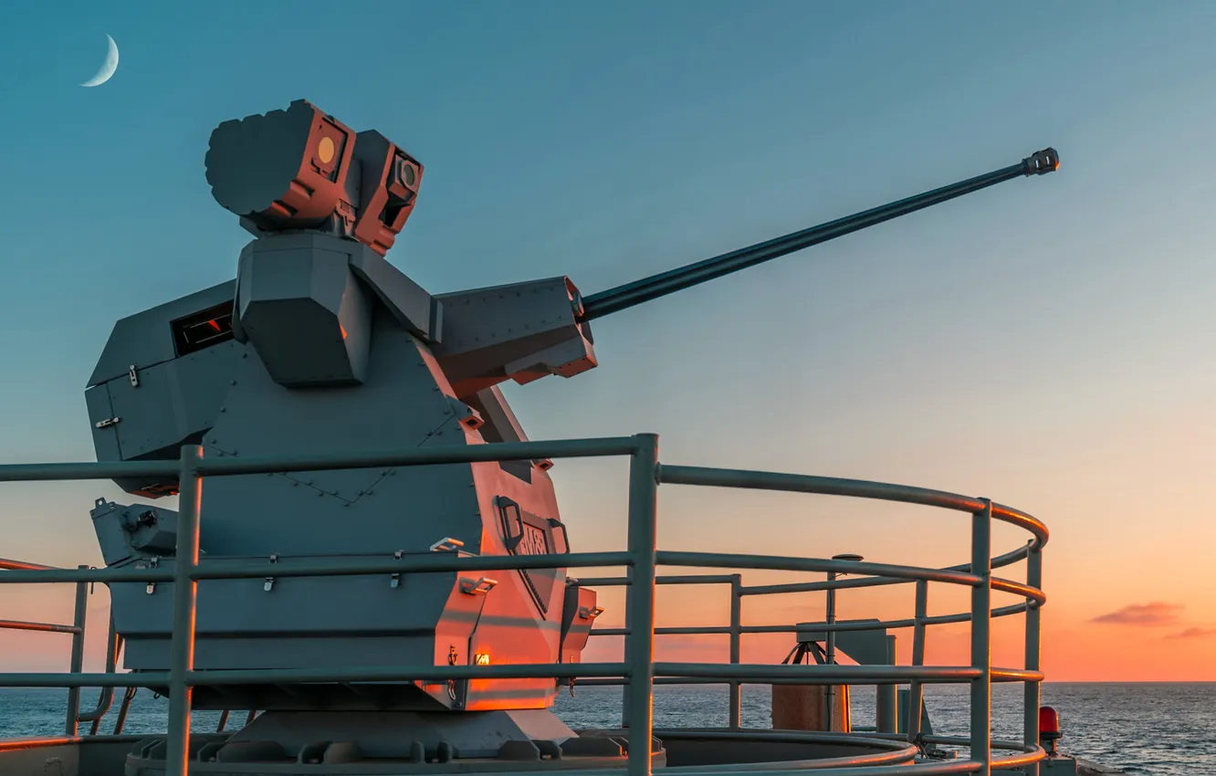 Photo wallpaper installation, artillery, ship