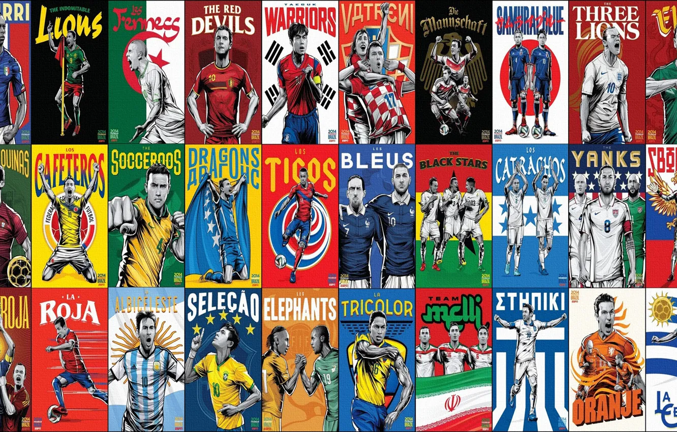 Photo wallpaper national, football, collage, athletes, Brasil 2014, Teams