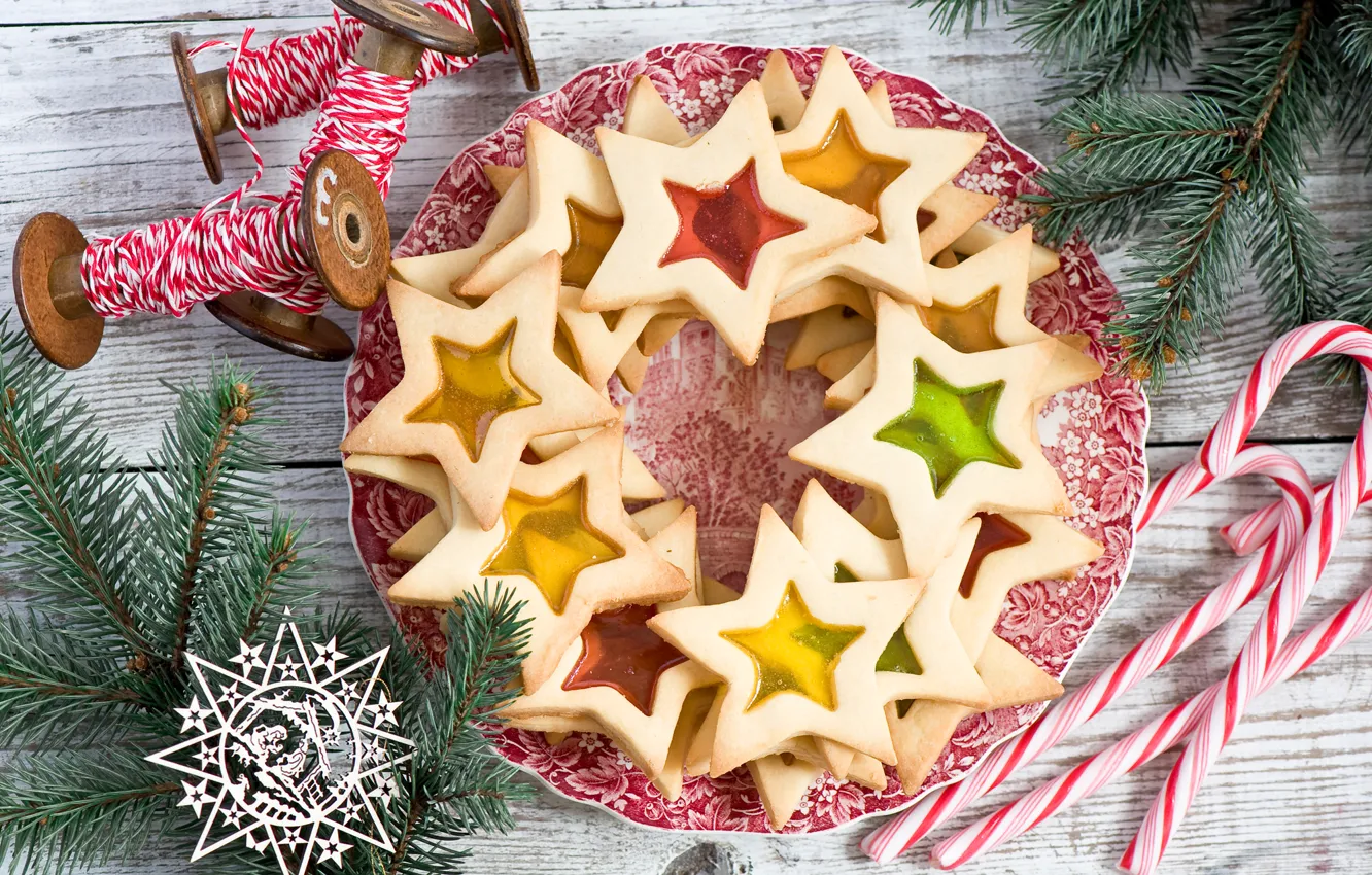 Photo wallpaper stars, tree, new year, Christmas, cookies, cakes