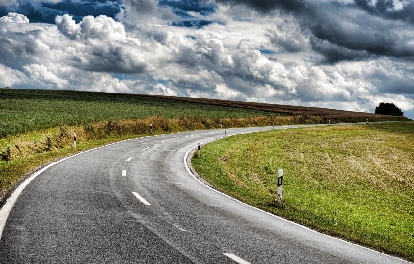 Photo wallpaper road, field, the sky