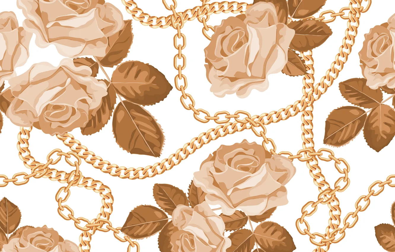 Photo wallpaper white, flowers, background, pattern, roses, chain, buds