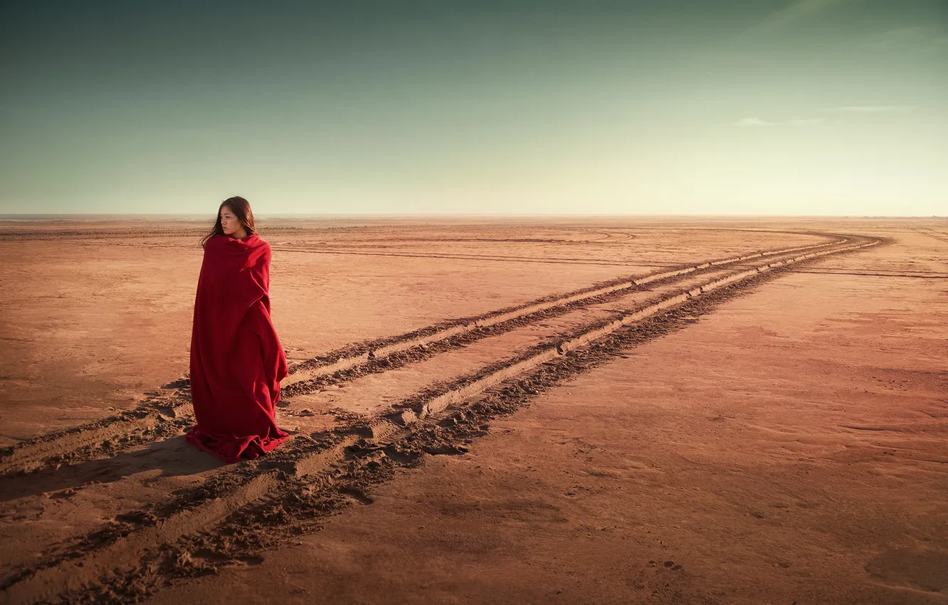Photo wallpaper girl, background, desert