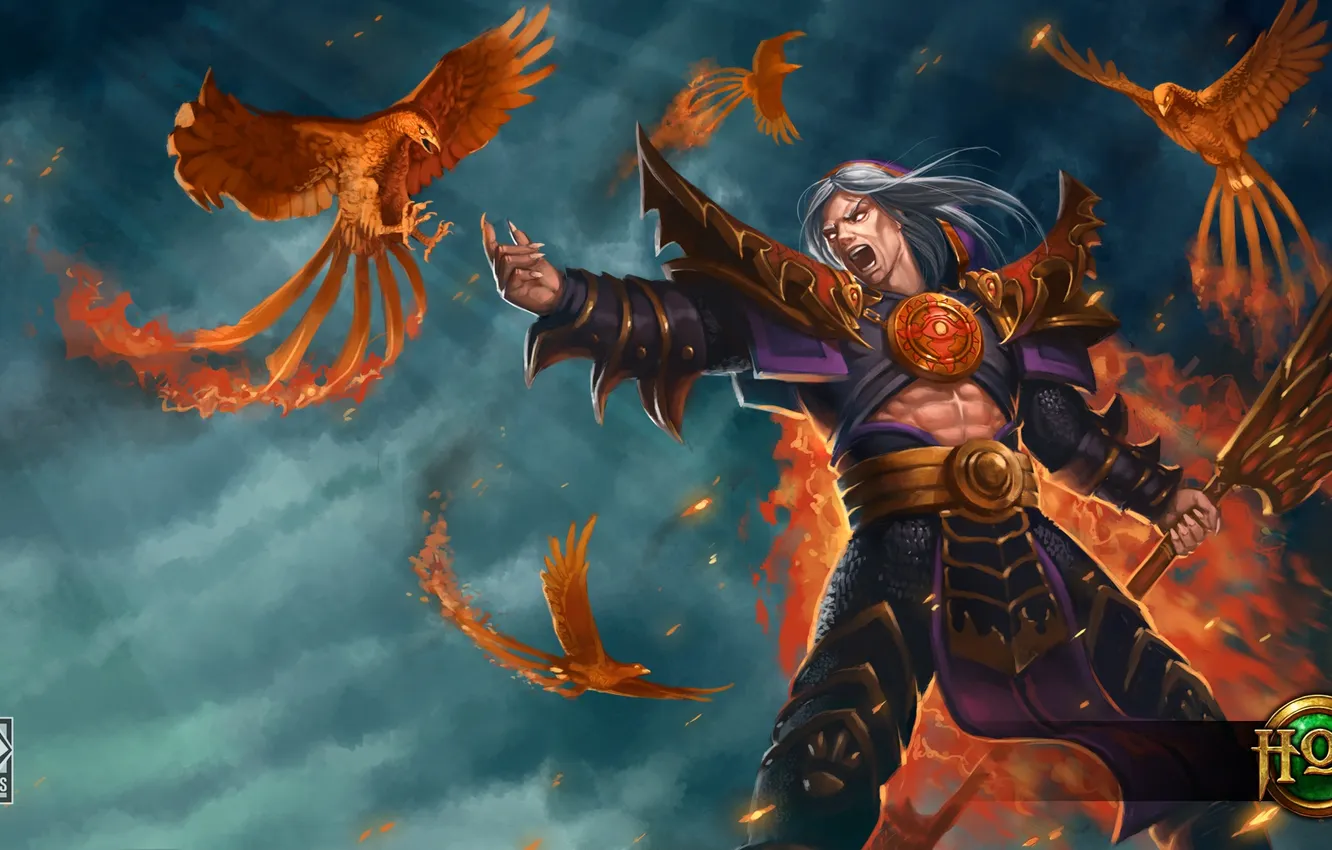 Photo wallpaper lights, bird, torch, art, Heroes of Newerth, Blind Prophet