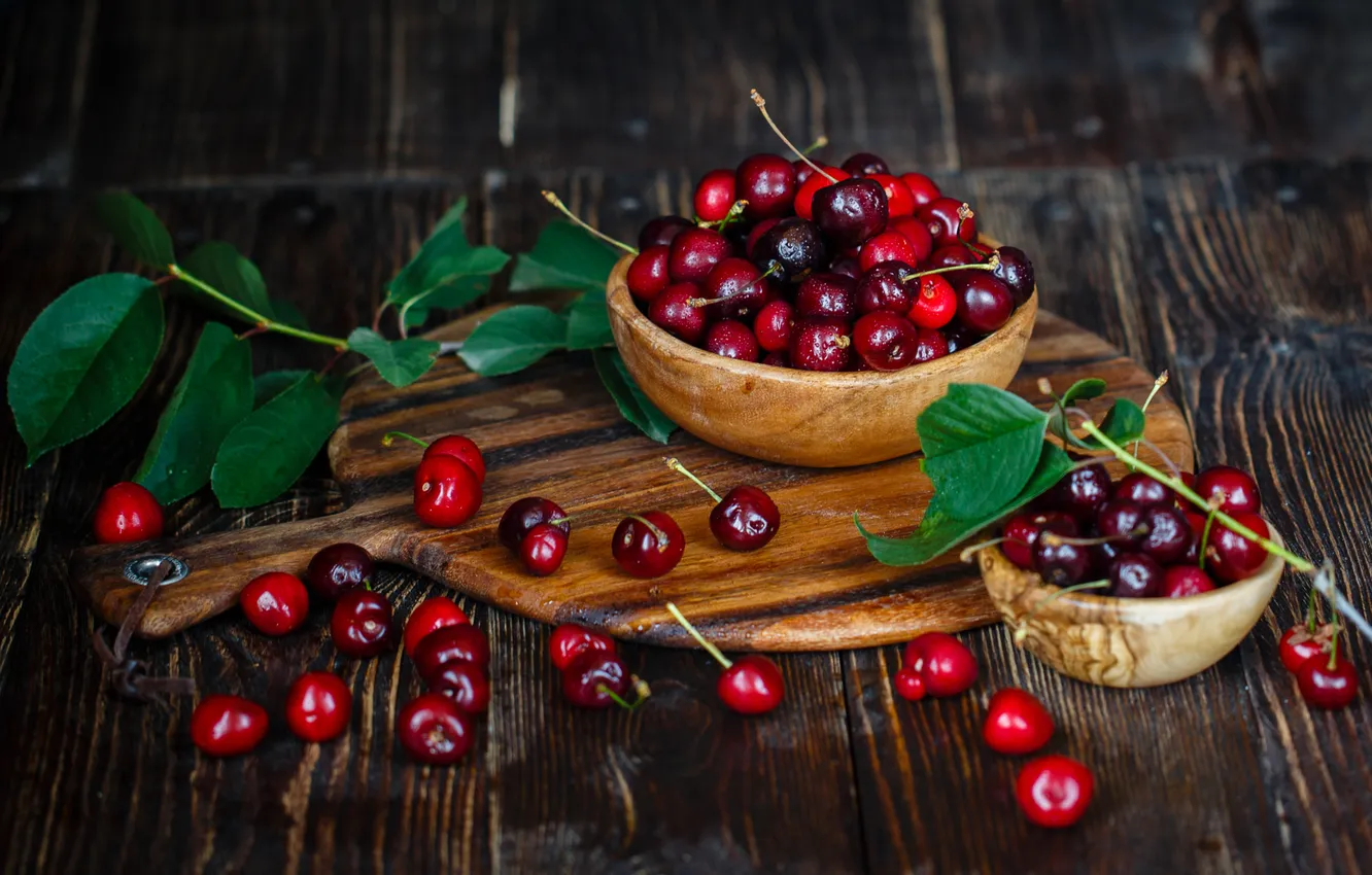 Photo wallpaper cherry, berries, still life