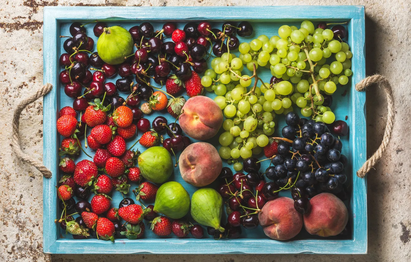 Photo wallpaper cherry, berry, strawberry, grapes, fruit, peaches, grape, fruit