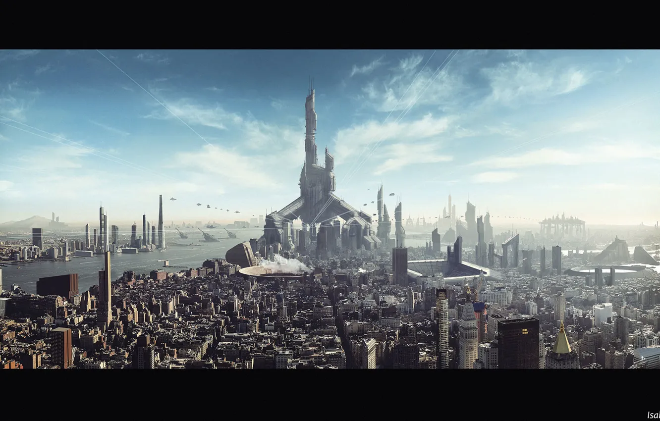 Photo wallpaper the city, building, Futuristic City Landscape