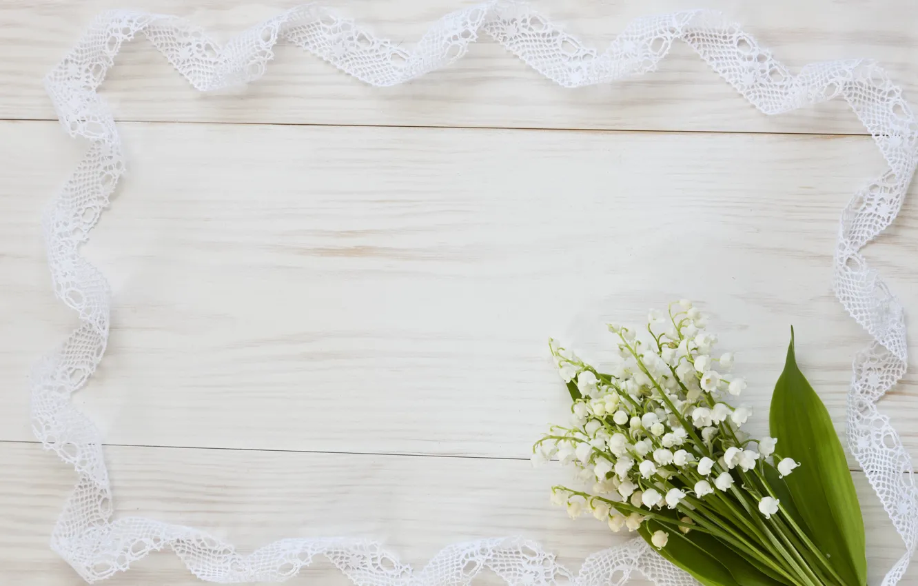 Photo wallpaper bouquet, lilies of the valley, lace