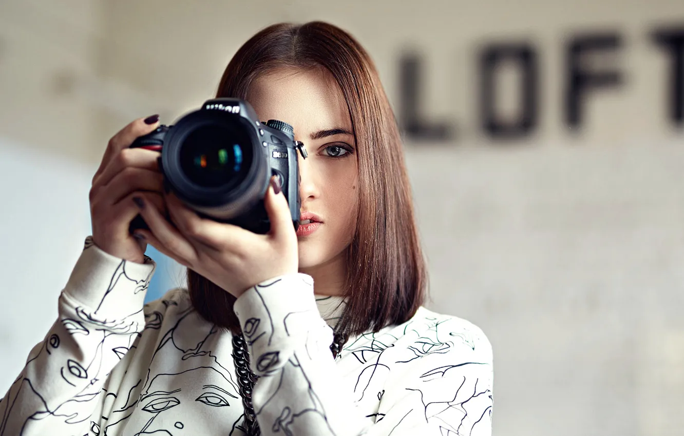 Photo wallpaper girl, the camera, Mari