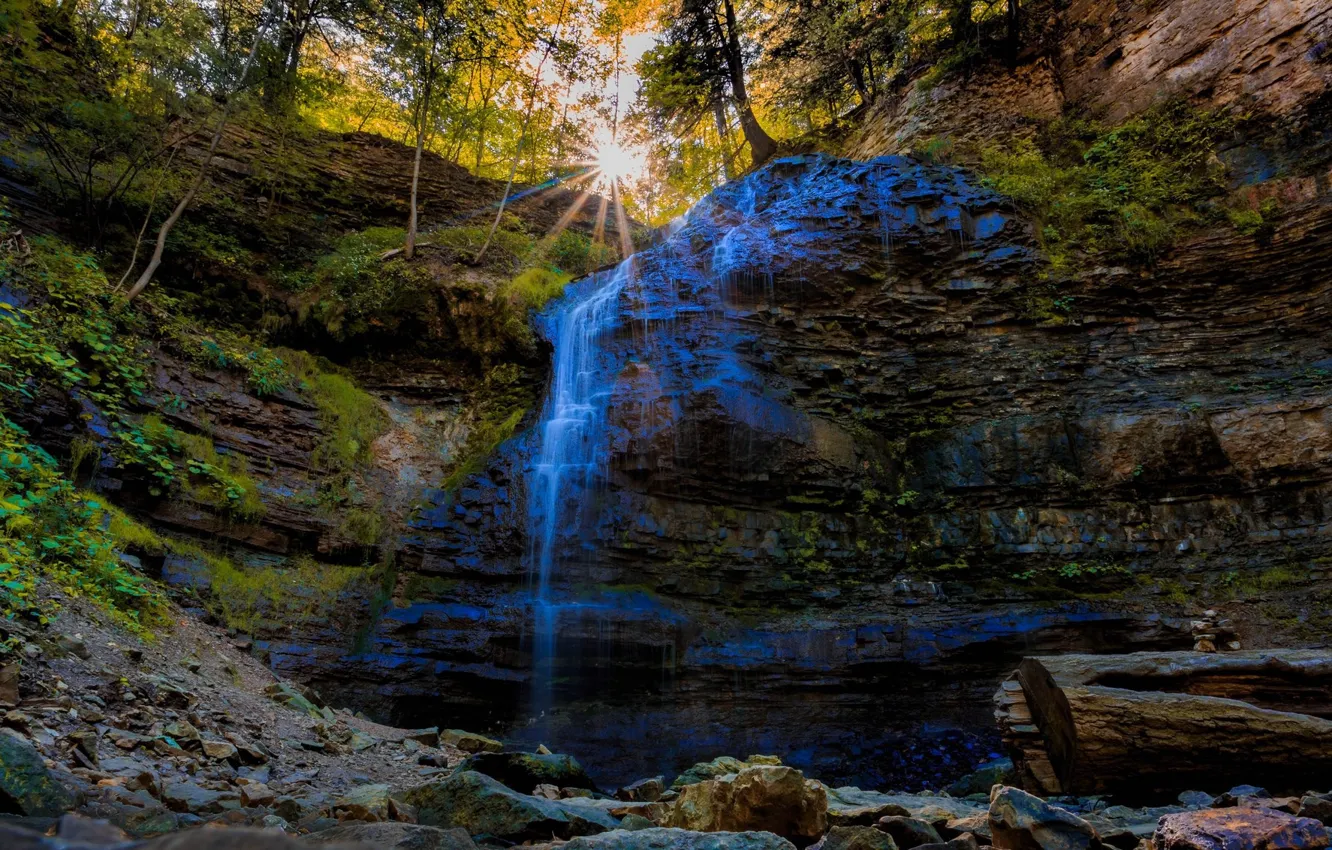 Photo wallpaper rocks, waterfall, jet