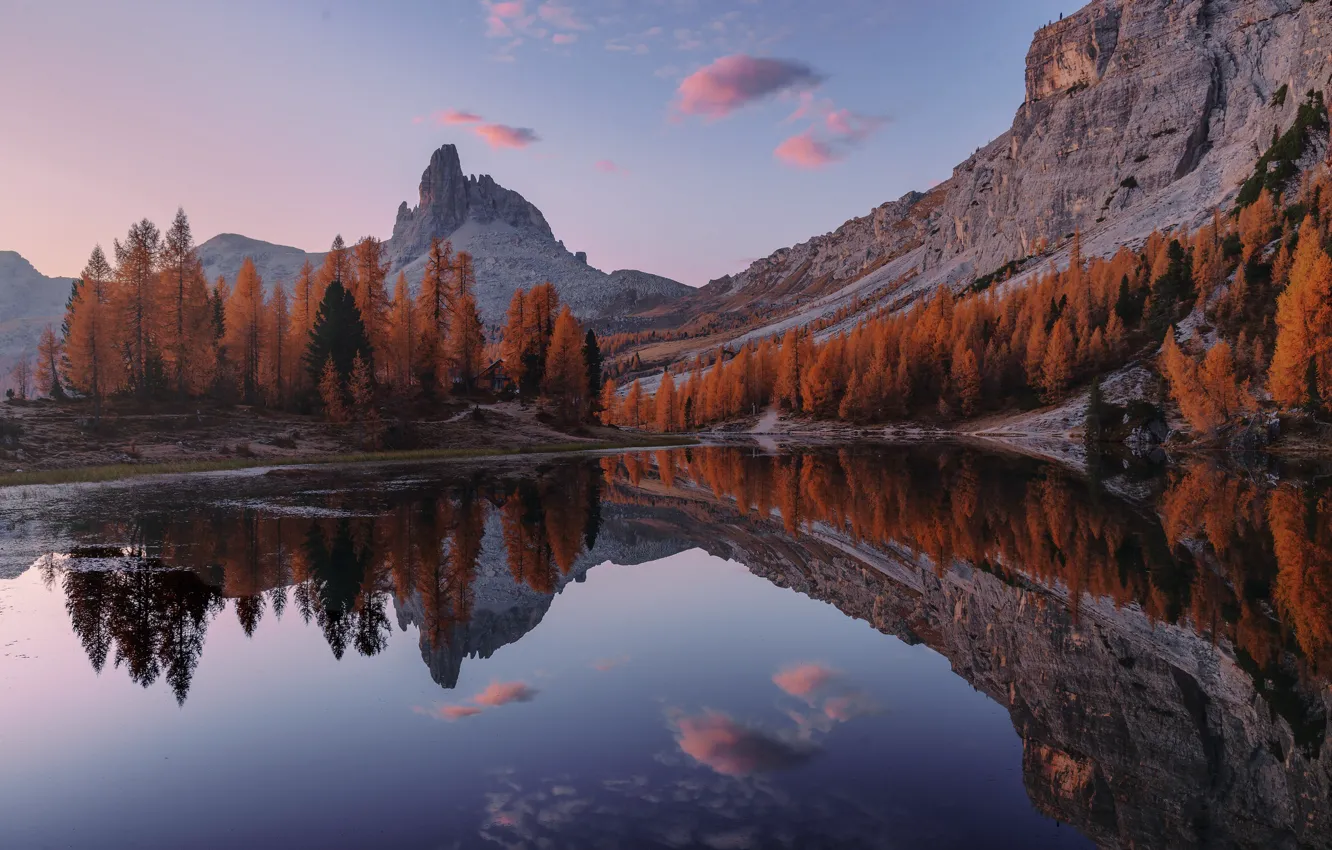 Photo wallpaper mountains, lake, reflection, Dolomites, Soul Mirror