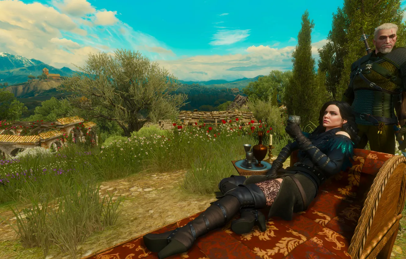 Photo wallpaper nature, Geralt of Rivia, The Witcher 3: Wild Hunt, Blood and Wine, Toussaint, Yennifer