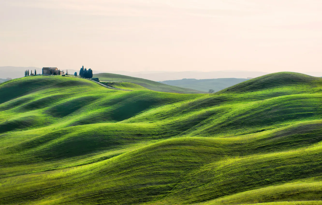 Photo wallpaper landscape, hills, Italy, Tuscany, hilly plain
