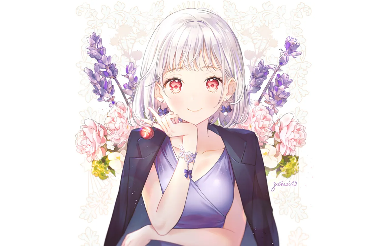 Photo wallpaper girl, flowers, Chupa Chups