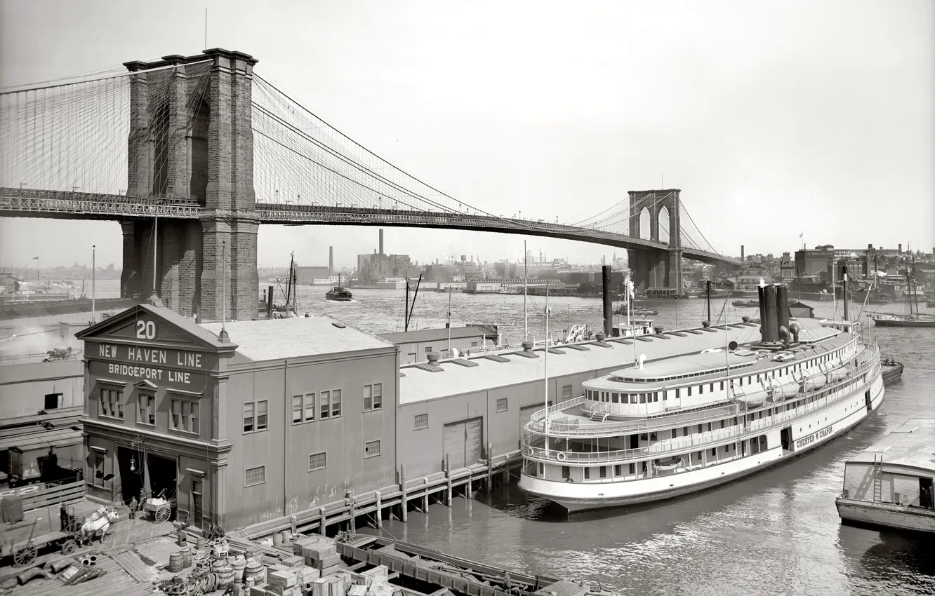 Photo wallpaper ship, New York, pier, USA, Brooklyn bridge, 1905-th year
