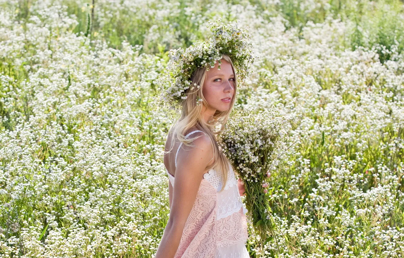 Photo wallpaper summer, girl, flowers