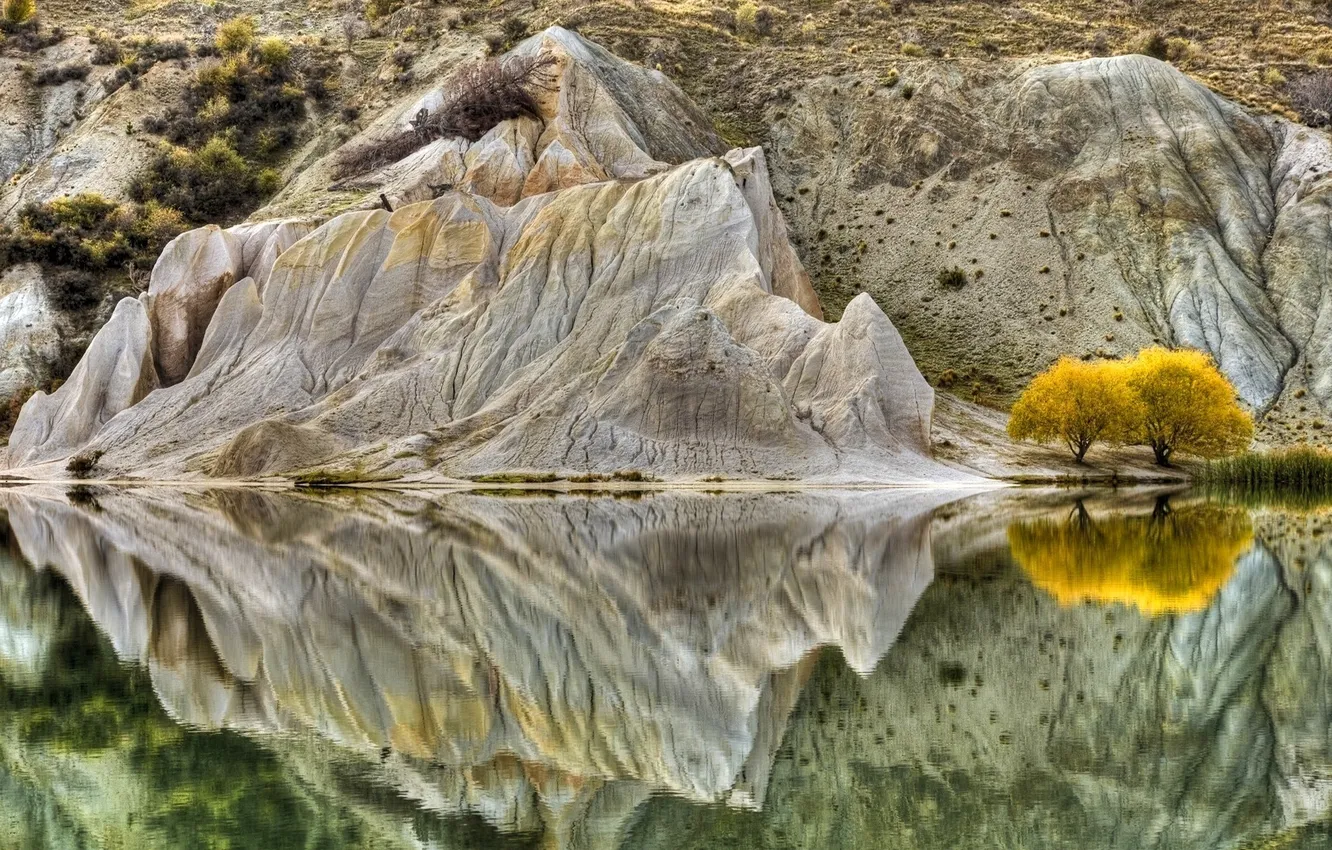 Photo wallpaper trees, lake, reflection, mountain