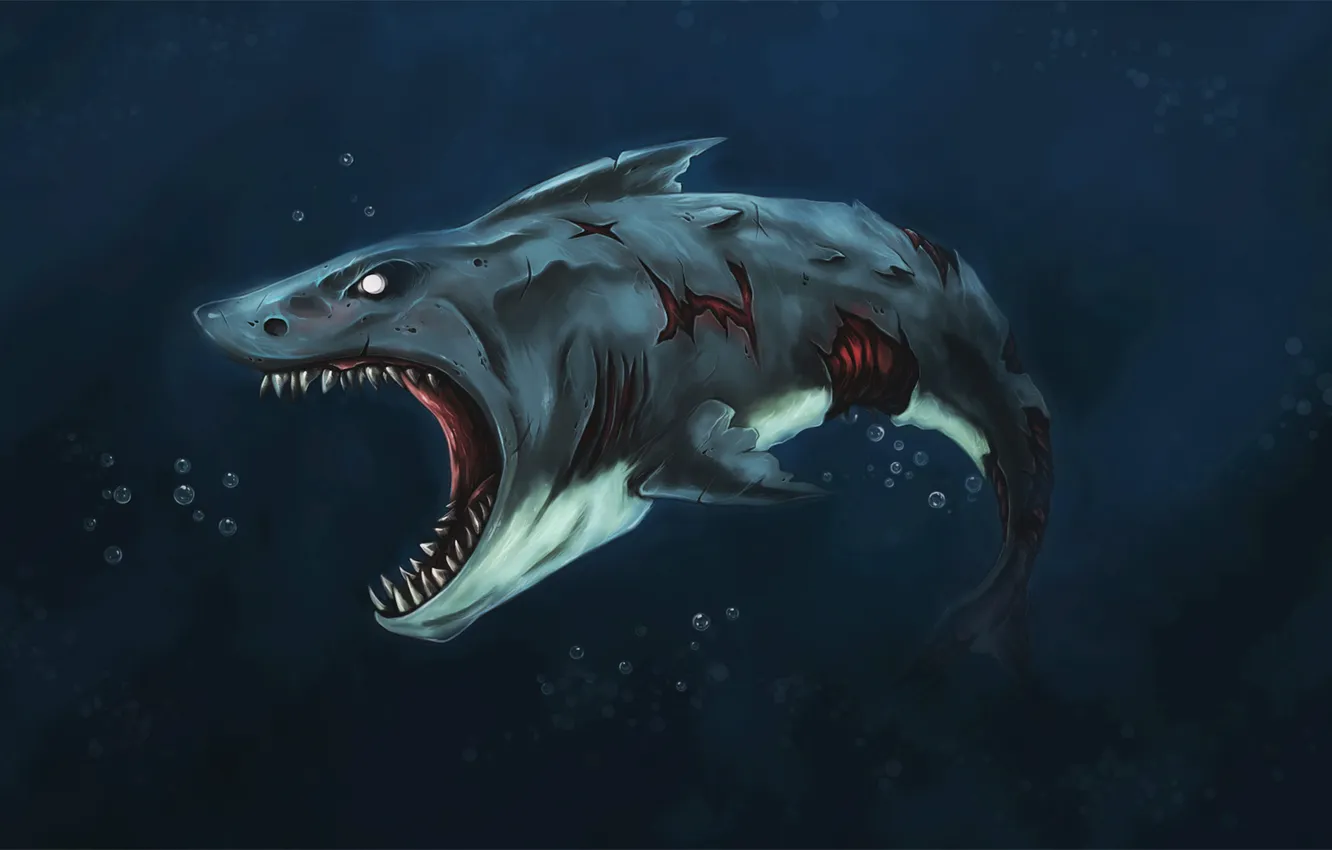 Photo wallpaper the ocean, shark, zombie, shark