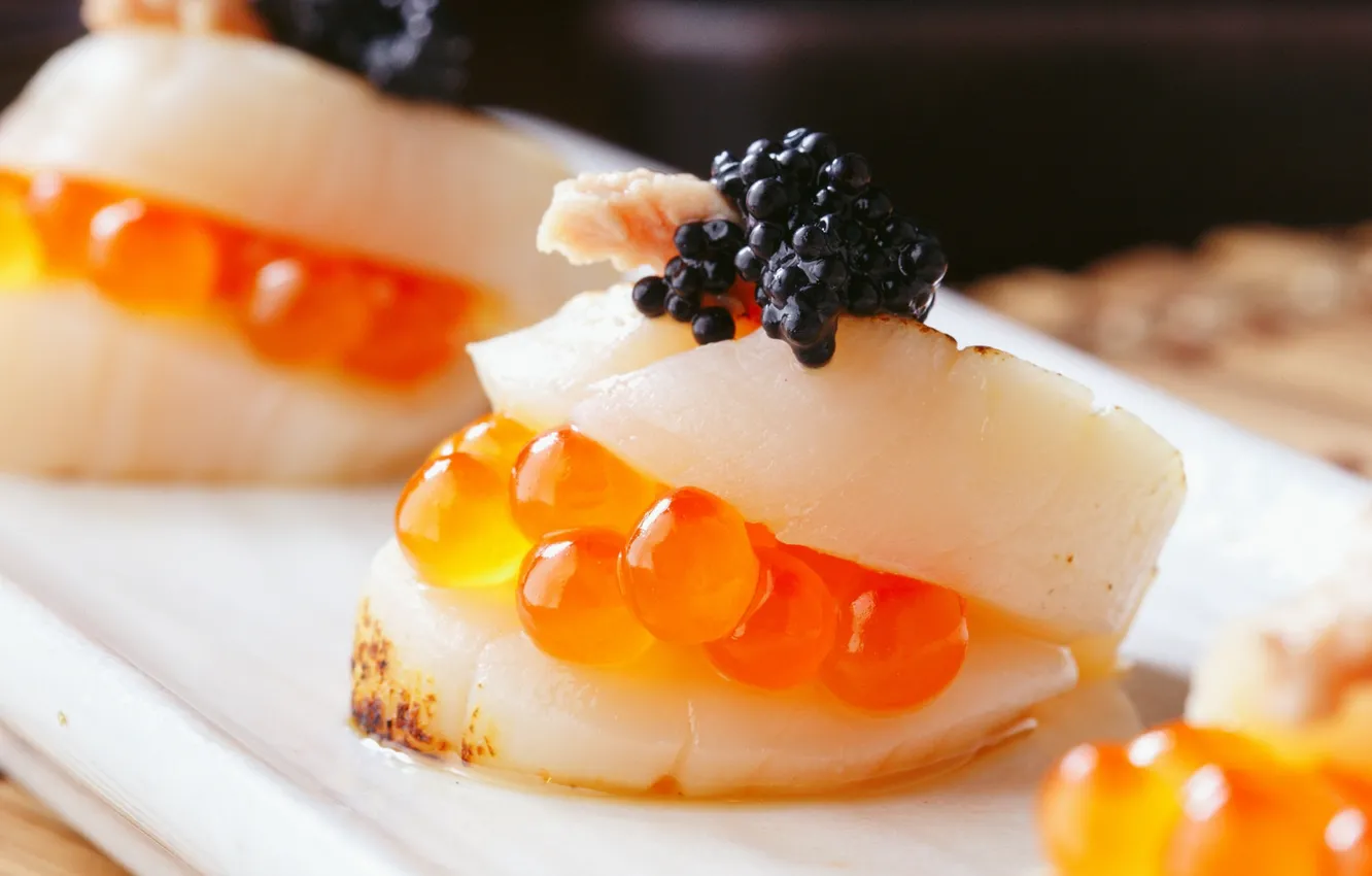 Photo wallpaper fish, caviar, dish