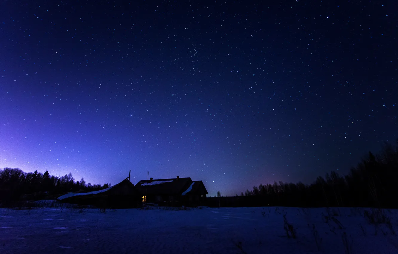 Photo wallpaper winter, space, stars, night, space, house