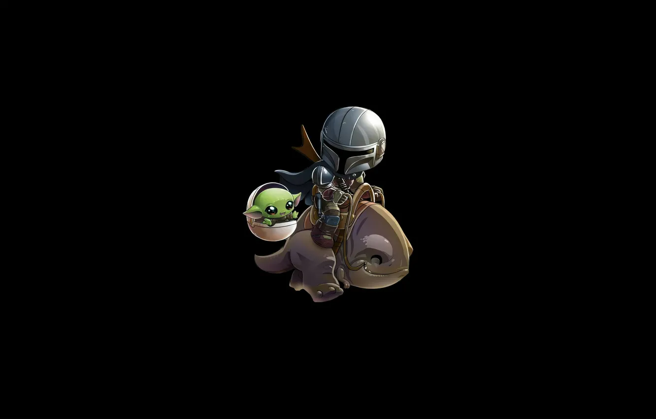 Photo wallpaper baby, riding, mandalorian, blurrg, grogu
