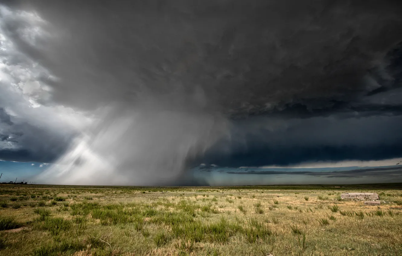 Photo wallpaper field, clouds, the steppe, the shower