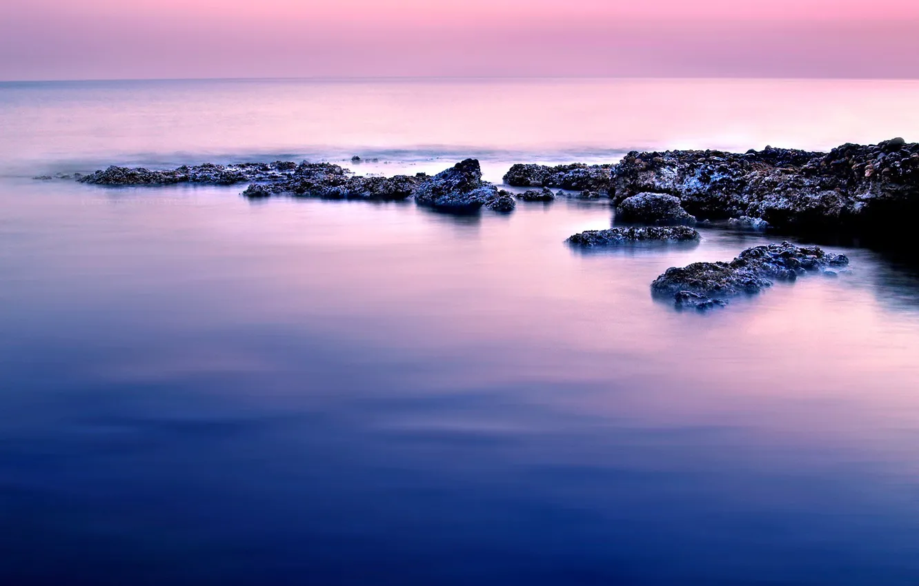 Photo wallpaper water, stones, horizon