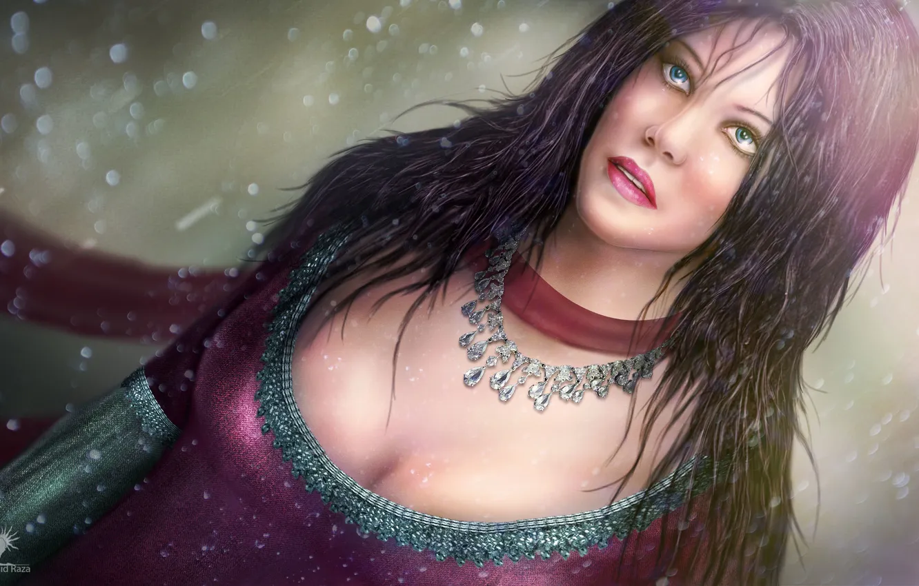 Photo wallpaper girl, snow, decoration, dress, art, neckline, necklace, Zahid Raza Khan