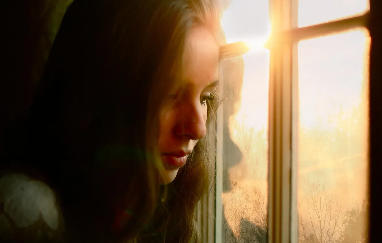 Photo wallpaper girl, mood, window