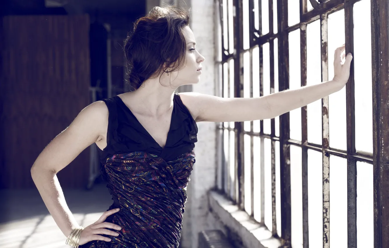 Photo wallpaper girl, pose, figure, actress, window, profile, Emily Blunt, Emily Blunt