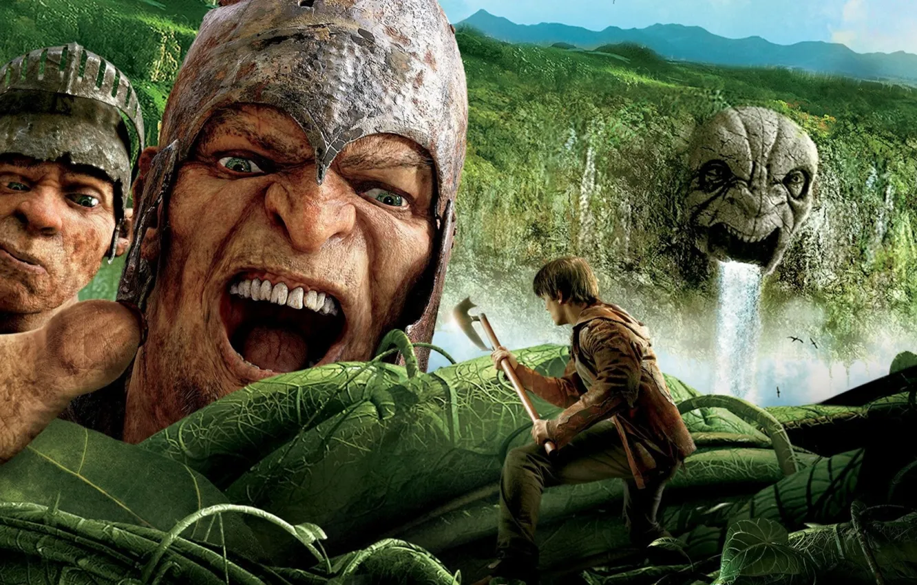 Photo wallpaper greens, face, the film, boy, axe, Jack the giant Slayer, protection.
