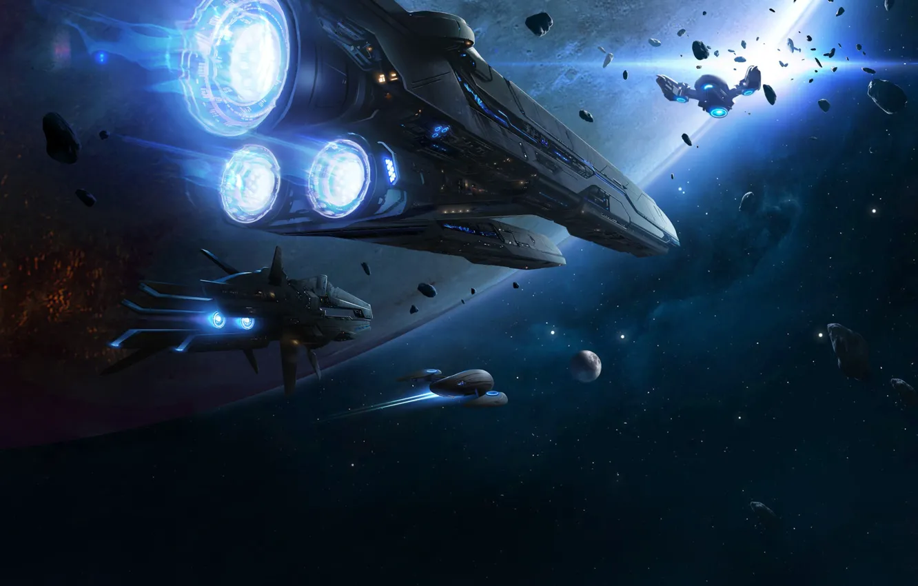 Photo wallpaper stars, nebula, fiction, planet, asteroids, fantasy, nebula, stars