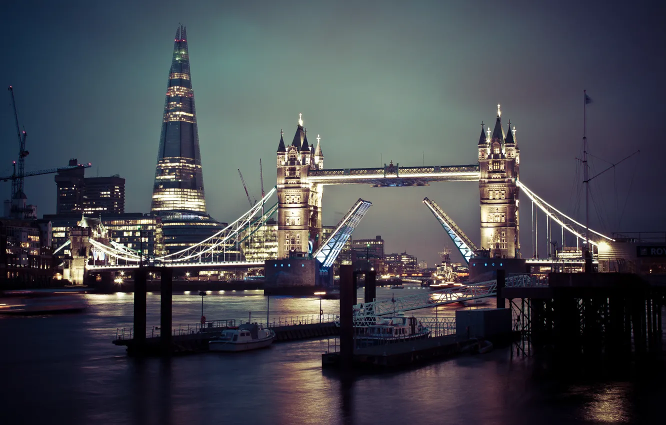Photo wallpaper river, Bridge, night, London, England, Themes