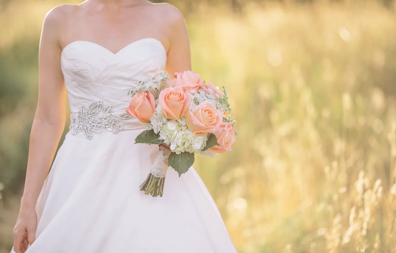 Photo wallpaper bouquet, dress, the bride, wedding, wedding