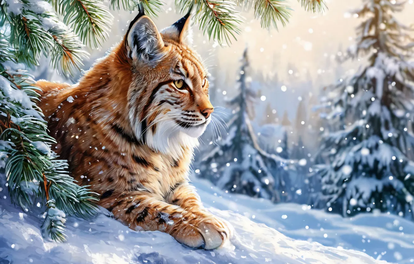 Photo wallpaper winter, lynx, Neural network