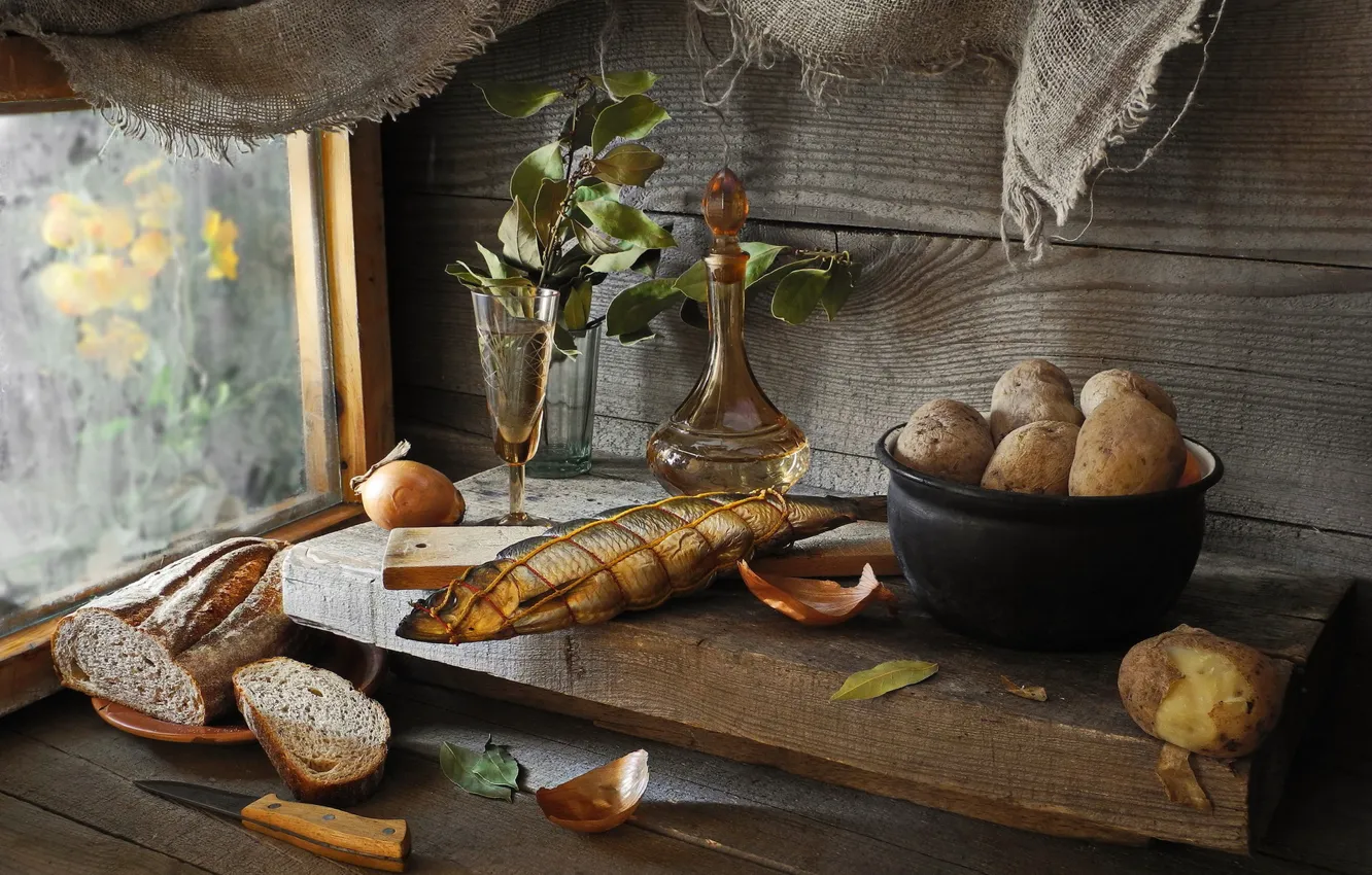 Photo wallpaper bread, potatoes, herring