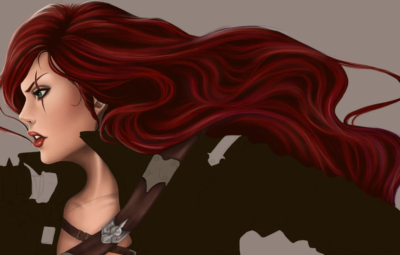 Photo wallpaper girl, face, the game, art, profile, League of Legends, Katarina, red hair