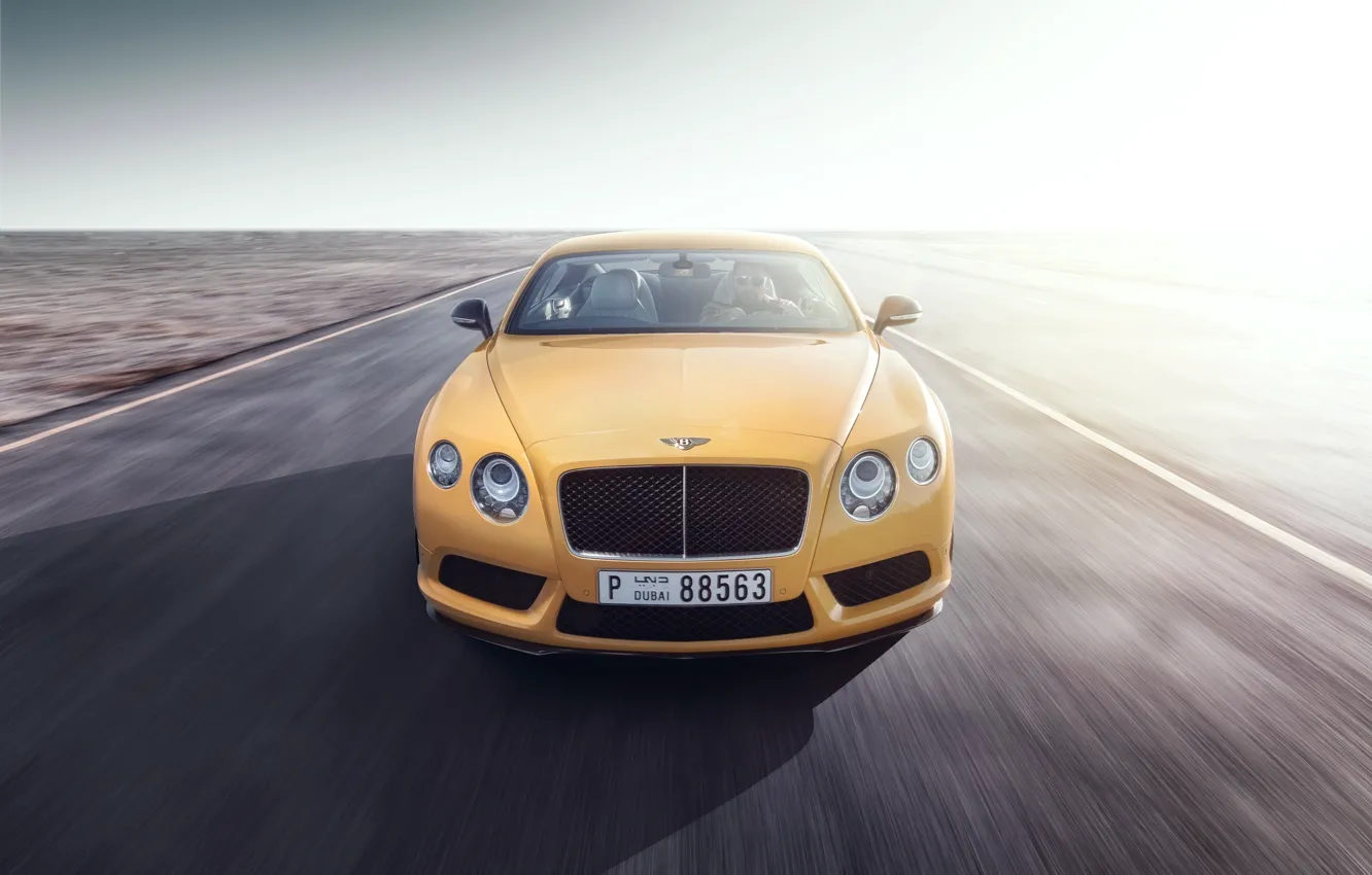 Photo wallpaper Bentley, Continental, Car, Speed, Front, Yellow, Road