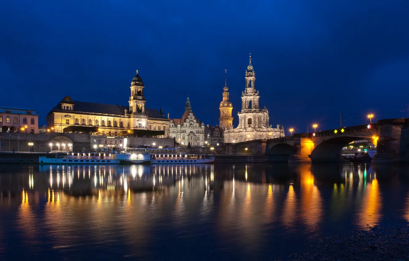 Photo wallpaper night, the city, river, Germany, Dresden